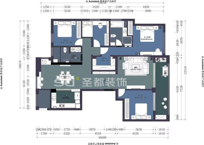 绿城玫瑰园现代简约户型图效果图