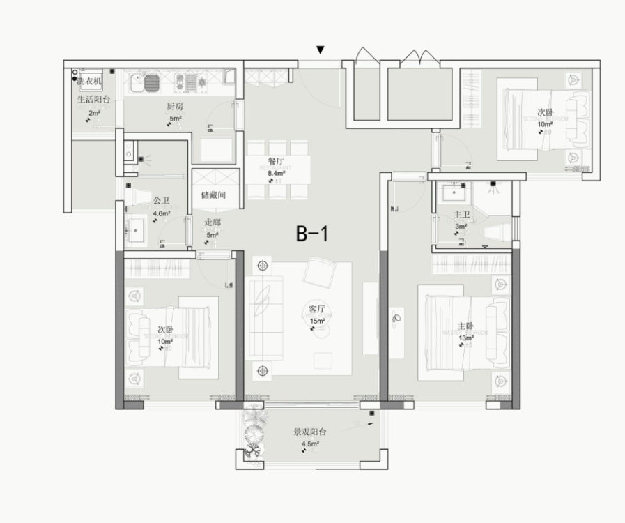 岭南新世界新中式户型图效果图