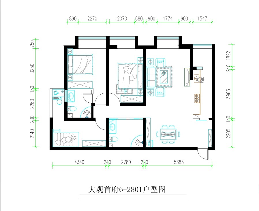 大观首府现代简约户型图效果图