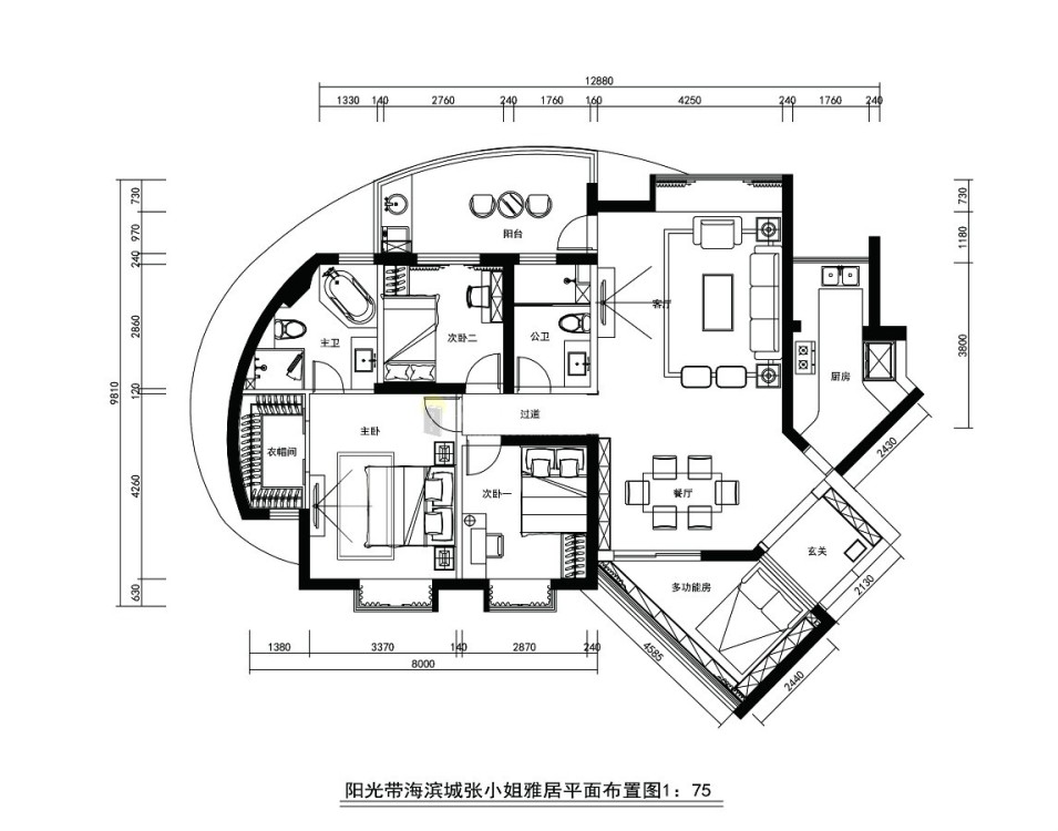 阳光带海滨城美式户型图效果图