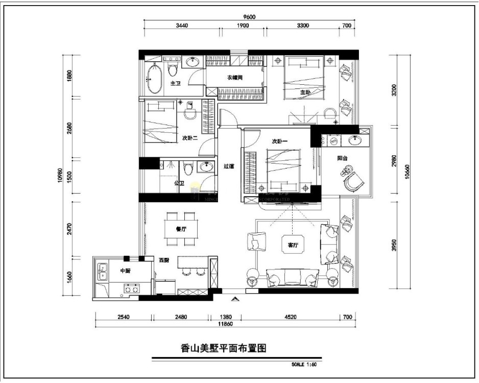 香山美墅现代简约户型图效果图