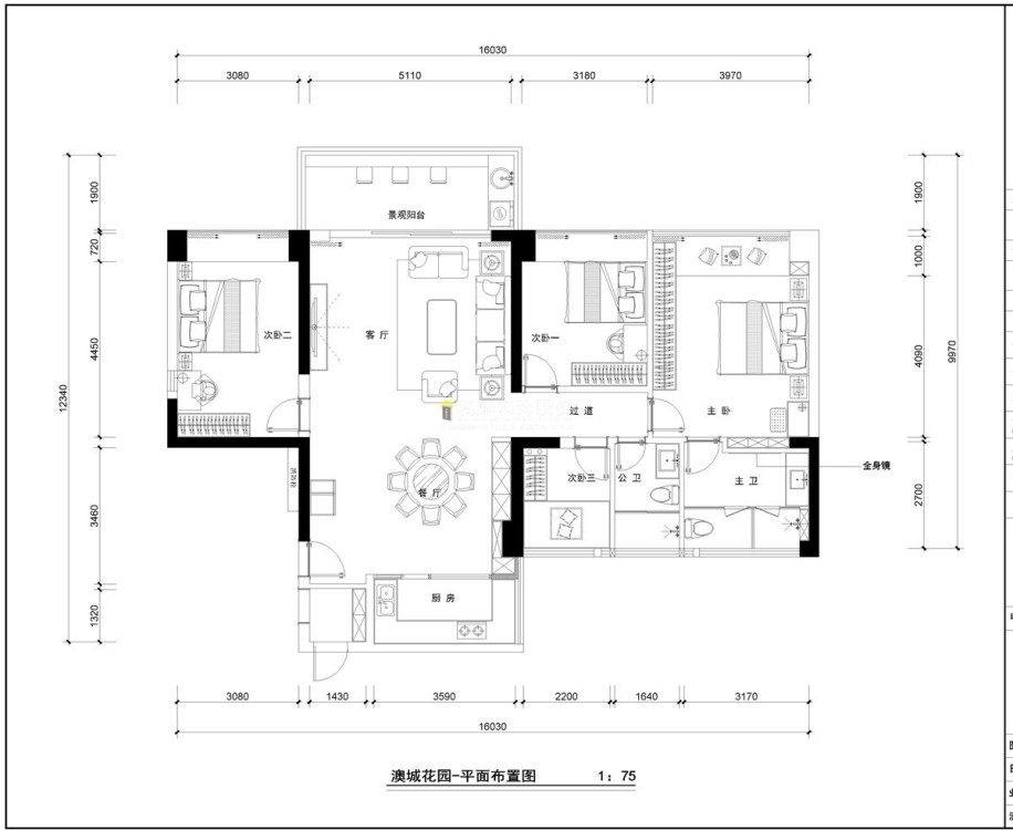 澳城花园新中式户型图效果图