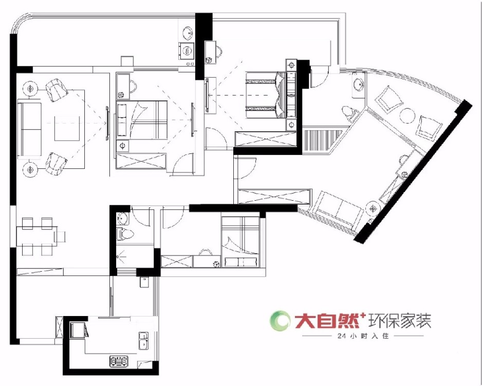 中山小区现代简约户型图效果图