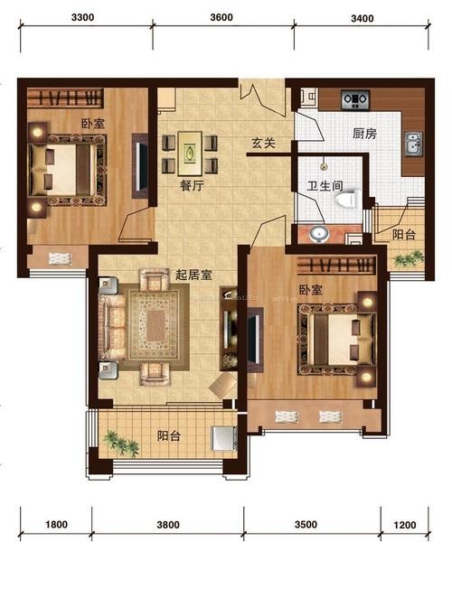 信达城市广场1#203北欧户型图效果图