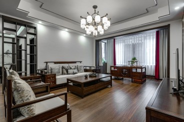 北环路社区新中式客厅实景