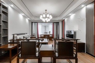 北环路社区新中式客厅实景
