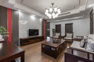 北环路社区新中式客厅实景