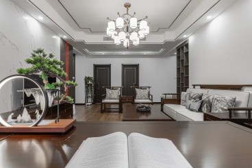北环路社区新中式客厅实景