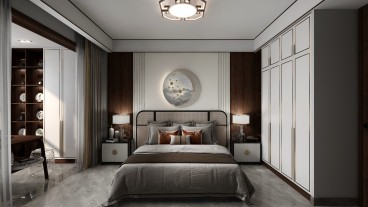 锦远·梦想小镇(建设中)新中式卧室效果图