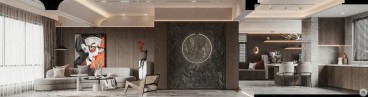 融创玖溪桃花源现代简约客厅效果图