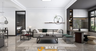 恒大悦府新中式客厅效果图