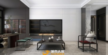 恒大悦府新中式客厅效果图