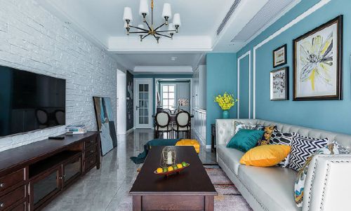 89㎡简约美式风格三居室设计，色彩搭配得很舒服，感觉非常清新